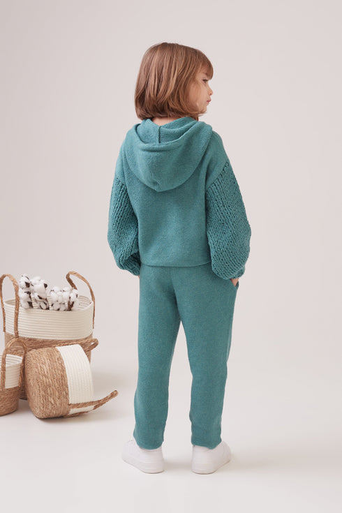 Calça Infantil Reta Em Tricot Coral Azul
